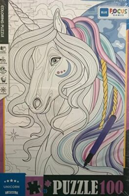100 Parça - Coloring Puzzle Unicorn - Tek Boynuzlu At - 1