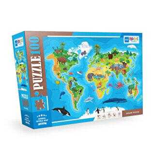 100 Parça Puzzle - Animal World Map Hayvan Dünya Haritası