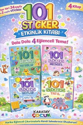 101 Sticker Etkinlik Kitabı 4 Kitap Taşıtlar-Prenses-Hayvanlar-Tatil - 1