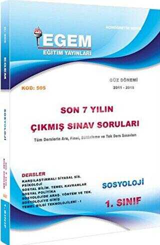 1. Sınıf Sosyoloji 1. Yarıyıl Çıkmış Sınav Soruları 2011-2018 505 - Egem Eğitim Yayınları