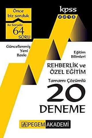 Pegem Akademi Yayıncılık 2018 KPSS Eğitim Bilimleri Rehberlik ve Özel Eğitim Tamamı Çözümlü 20 Deneme - 1