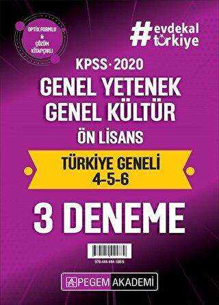 Pegem Akademi Yayıncılık 2020 KPSS Genel Yetenek Genel Kültür Ön Lisans Türkiye Geneli Deneme 4.5.6 3`lü Deneme Seti