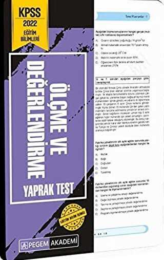 2022 KPSS Eğitim Bilimleri Ölçme ve Değerlendirme Yaprak Test - Pegem Akademi Yayıncılık