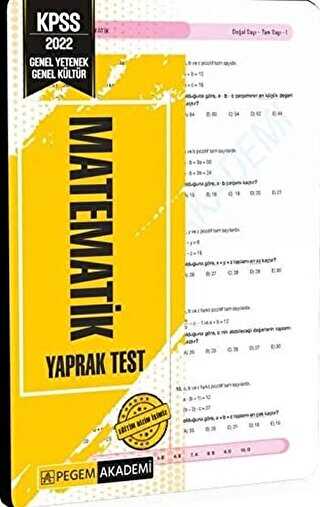 2022 KPSS Genel Yetenek Genel Kültür Matematik Yaprak Test - Pegem Akademi Yayıncılık