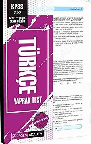 2022 KPSS Genel Yetenek Genel Kültür Türkçe Yaprak Test - Pegem Akademi Yayıncılık