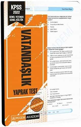 2022 KPSS Genel Yetenek Genel Kültür Vatandaşlık Yaprak Test - Pegem Akademi Yayıncılık