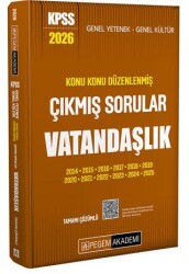 2026 KPSS Genel Yetenek Genel Kültür Konu Konu Düzenlenmiş Tamamı Çözümlü Çıkmış Sorular Vatandaşlık - Pegem Akademi Yayıncılık