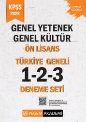2026 KPSS Genel Yetenek Genel Kültür Lise-Ön Lisans Tamamı Çözümlü Türkiye Geneli 1-2-3 3`lü Deneme - Pegem Akademi Yayıncılık