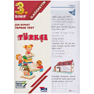 Açı Yayınları 3. Sınıf Türkçe Çek Kopart Yaprak Test - 1