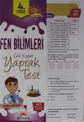 Güneş Yayın Dağıtım 4. Sınıf Fen Bilimleri Çek Kopar Yaprak Test - 1