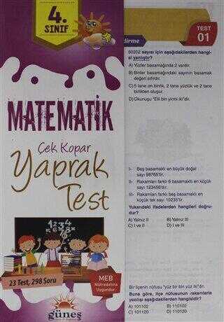 Güneş Yayın Dağıtım 4. Sınıf Matematik Çek Kopar Yaprak Test