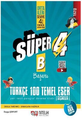 4. Sınıf Süper 4 Türkçe 100 Temel Eser B Yeni Nesil Paragraf Deneme Kitabı