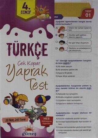 Güneş Yayın Dağıtım 4. Sınıf Türkçe Çek Kopar Yaprak Test