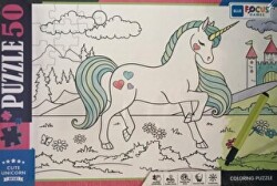 50 Parça Coloring Puzzle Cute Unicorn - Sevimli Tek Boynuzlu At - Blue Focus Yayınları