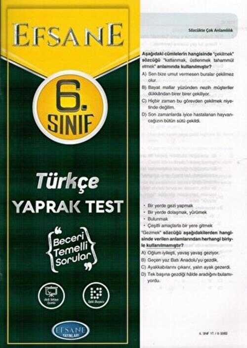 6. Sınıf Türkçe Efsane Yaprak Test