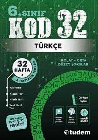 Tudem Yayınları 6. Sınıf Türkçe Kod 32 Tekrar Testleri