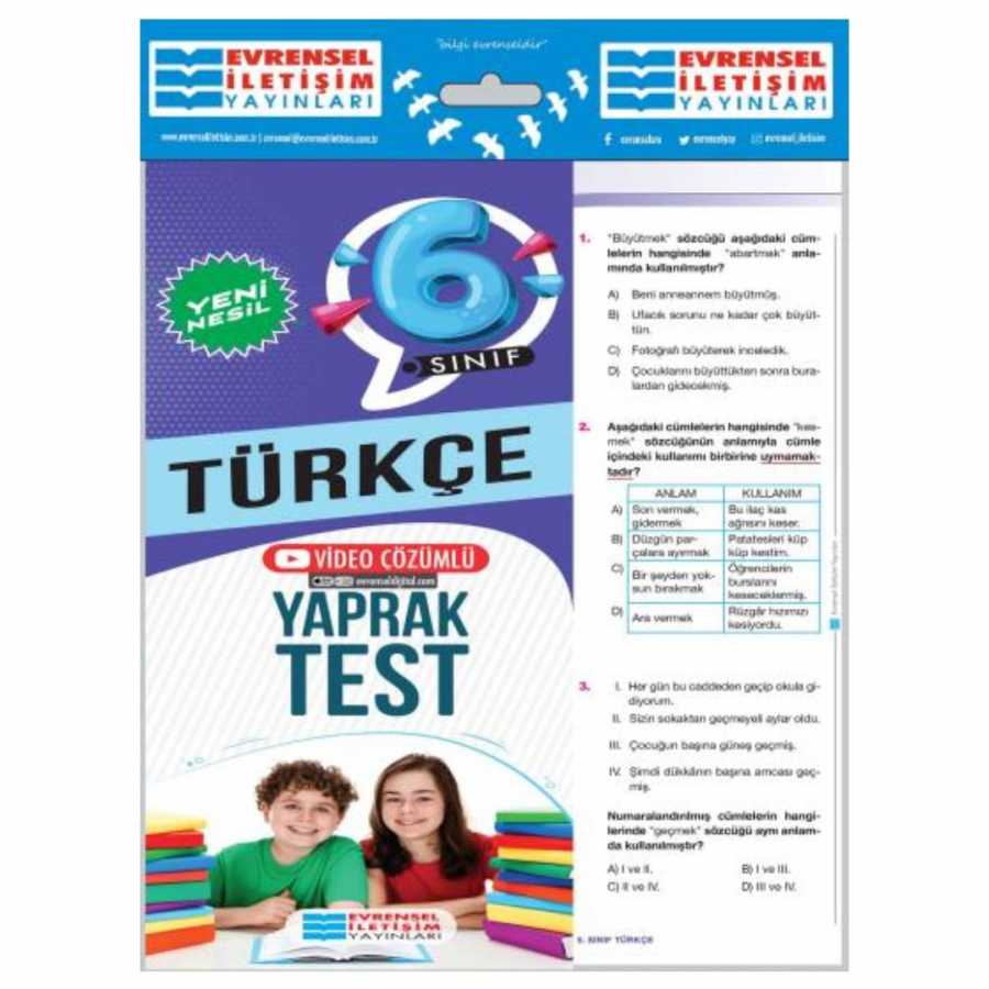 Evrensel İletişim Yayınları 6. Sınıf Türkçe Yeni Nesil Video Çözümlü Yaprak Test