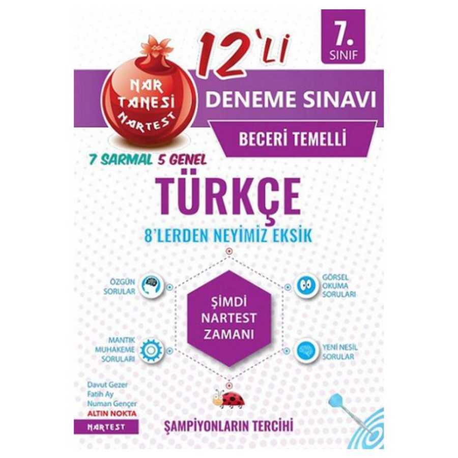 7. Sınıf Türkçe Nar Tanesi 12 li Deneme Sınavı Nartest Yayınları