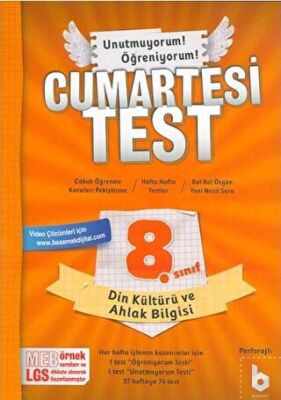 8. Sınıf Cumartesi Test Din Kültürü ve Ahlak Bilgisi kapağı