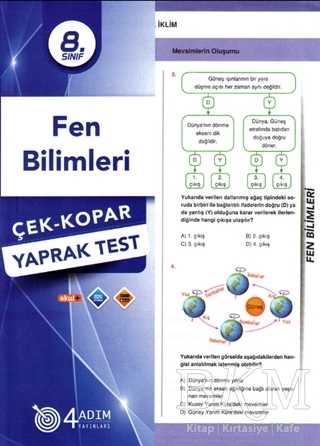 4 Adım Yayınları 8. Sınıf Fen Bilimleri Çek-Kopar Yaprak Test - 1