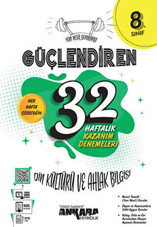 Ankara Yayıncılık 8. Sınıf Güçlendiren 32 Haftalık Din Kültürü ve Ahlak Bilgisi Kazanım Denemeleri