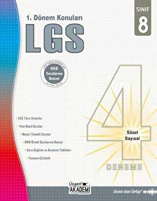 Üçgen Yayıncılık 8. Sınıf - LGS 4’lü Deneme - 1. Dönem Konuları