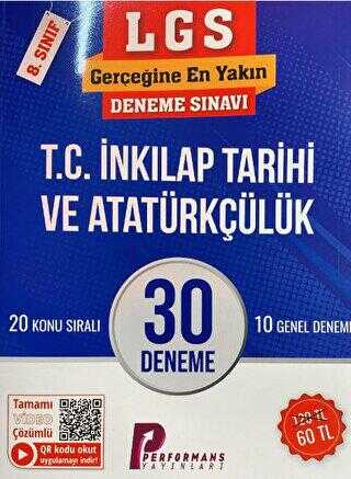 Performans Yayınları 8. Sınıf LGS T.C. İnkılap Tarihi ve Atatürkçülük 30 Deneme