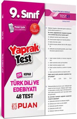 Puan Yayınları Puan Yayınları 9. Sınıf Türk Dili ve Edebiyatı Yaprak Test - 1