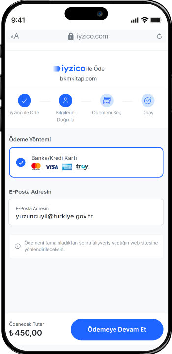 iyzico &Ouml;deme Formu Adım 2 - E-posta Adresinizi Girin