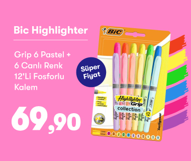 Süper Fiyat - BIC Highlighter Grip 6 Pastel + 6 Canlı Renk 12’Li Fosforlu Kalem 69,90 TL