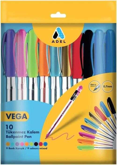 Adel Vega Tükenmez Kalem Karışık 10`lu Paket