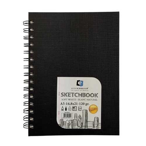 Alex Schoeller Sketchbook Sert Kapak Eskiz Defteri 120gr A5 70yp Spiralli Soft White Çizgisiz - 1