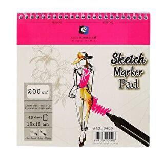 Alex Schoeller Sketch Marker Pad Eskiz Defteri 200gr 15x15cm 40yp Spiralli - 1