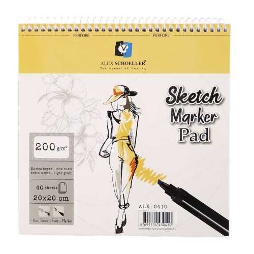 Alex Schoeller Sketch Marker Pad Eskiz Defteri 200gr 20x20cm 40yp Spiralli - 1