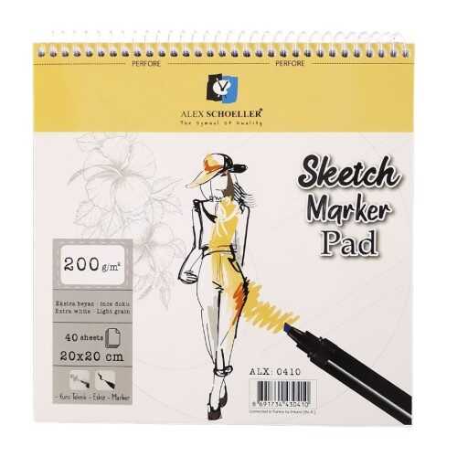 Alex Schoeller Sketch Marker Pad Eskiz Defteri 200gr 20x20cm 40yp Spiralli