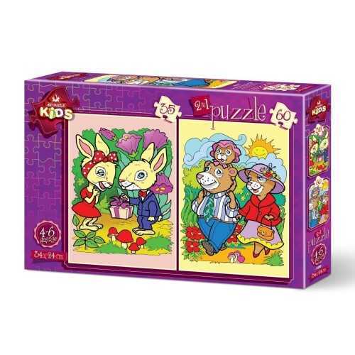 Art Puzzle 35+60 Parça Tavşanlar ve Ayı Ailesi