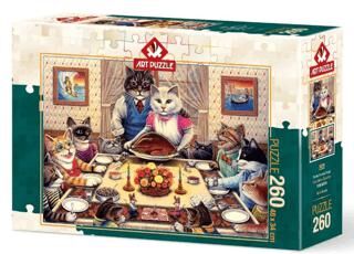 Art Puzzle 260 Parça Kedi Ailesi Ziyafette - 1