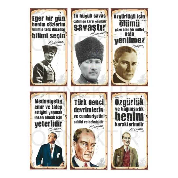 Atatürk 6lı Mini Retro Ahşap Poster Seti