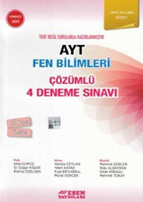 Esen Yayınları AYT Fen Bilimleri Çözümlü 4 Deneme Sınavı - Kırmızı Seri - 1