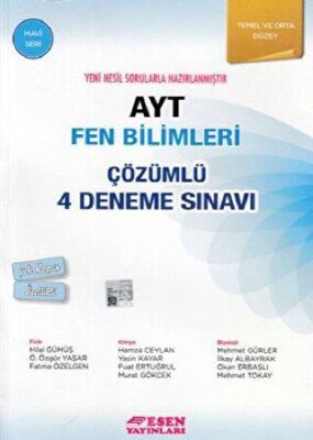 Esen Yayınları AYT Fen Bilimleri Çözümlü 4 Deneme Sınavı - Mavi Seri - 1