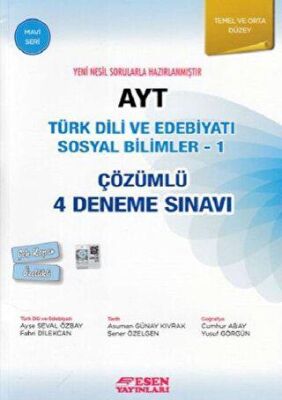 Esen Yayınları AYT Türk Dili ve Edebiyatı Sosyal Bilimler - 1 Çözümlü 4 Deneme Sınavı Mavi Seri - 1