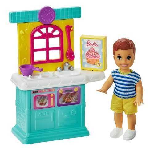 Barbie Bebek Bakıcısı Temalı Oyun Setleri Mutfaklı Erkek Bebekli Set GRP16