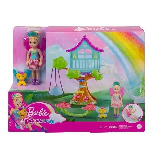 Barbie Dreamtopia Chelsea ve Eğlenceli Dünyası Oyun Seti Ağaç Ev GTF48-GTF49
