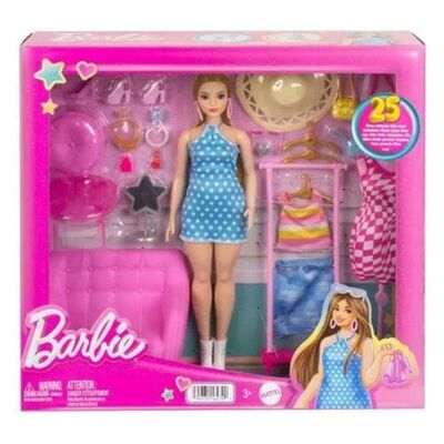 Barbie`nin Kıyafet ve Aksesuar Askısı Oyun Seti Hpl78