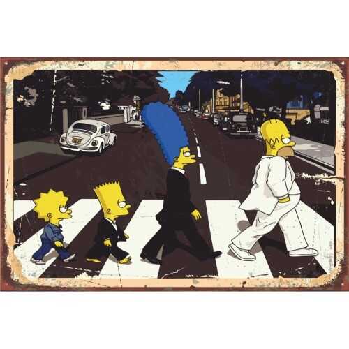 Beatles Yürüyüşü Yapam Simpsonlar Retro Vintage Ahşap Poster