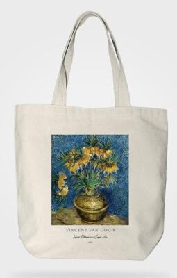 Bez Çanta Gabardin Kumaş %100 Pamuk Van Gogh Tablosu - Bakır Vazo - 1