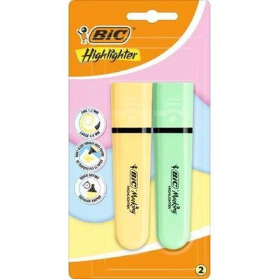 Bic Marking Flat Highlighter 2Li Blister Pastel Sarı-Yeşil