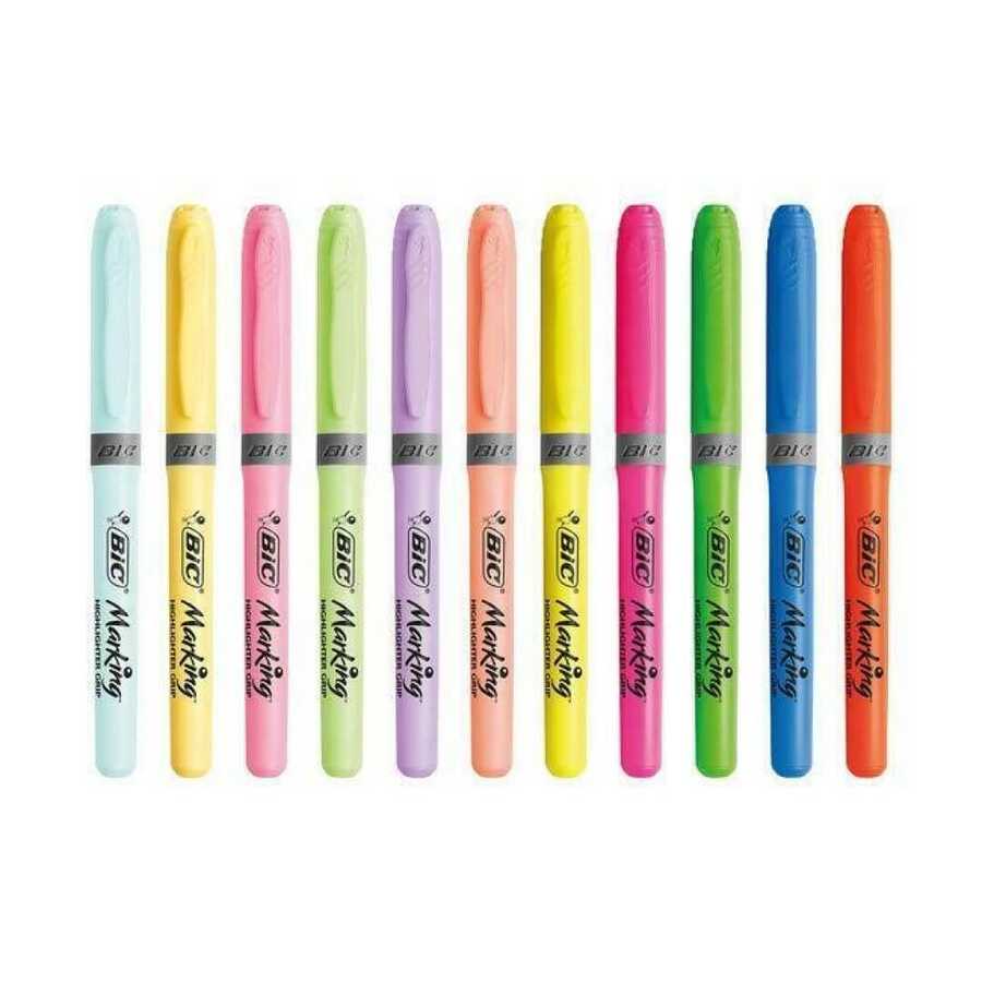 Bic Highlighter Grip 6 Pastel + 6 Canlı Renk 12'Li Fosforlu Kalem