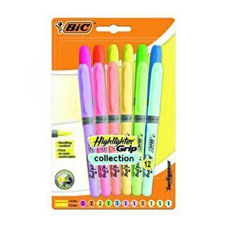 Bic Highlighter Grip 6 Pastel + 6 Canlı Renk 12`li Fosforlu Kalem - 1
