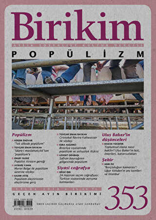 Birikim Aylık Sosyalist Kültür Dergisi Sayı: 353 Eylül 2018 - Birikim Yayınları